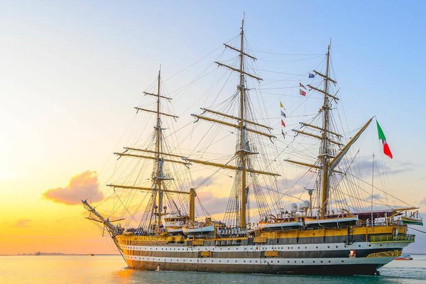 The Amerigo Vespucci ship, with the BSD Cafe logo